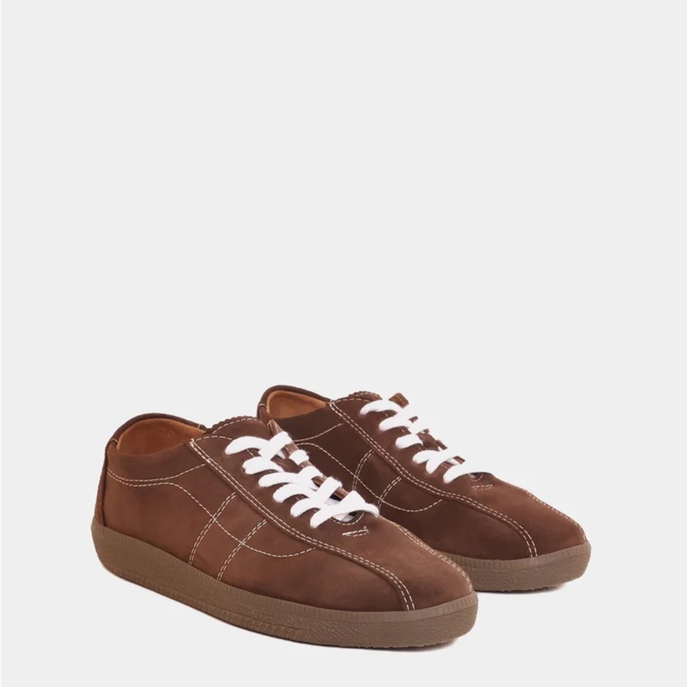 Women’s Brown Suede Lace-Up Sneakers - Picture 4 of 6